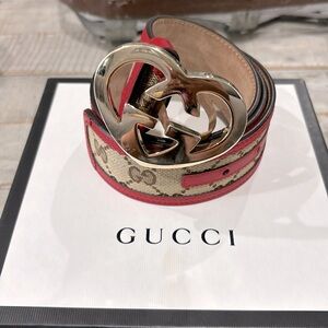 GG Buckle leather red & brown 80 cm Like New